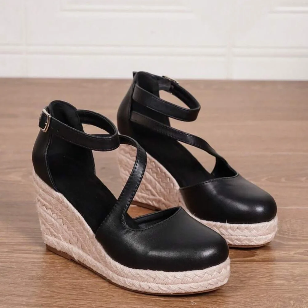 Women's Minimalist Ankle Strap Espadrille Shoes, Vacation Faux Leather